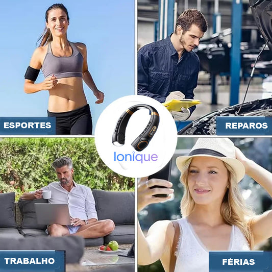 Ionique | Ventilador Portátil de Pescoço com LED – Refrigeração Sem Lâminas e 5 Velocidades