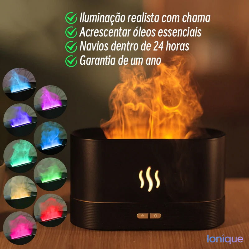 Ionique | AromaFlame 180 – Umidificador Ultrassônico com Efeito Chama & Aromaterapia