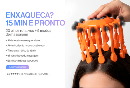 Ionique | OctoScalp 20 – Massageador Elétrico de Couro Cabeludo com 20 Pinos Rotativos, 5 Modos & Timer Inteligente