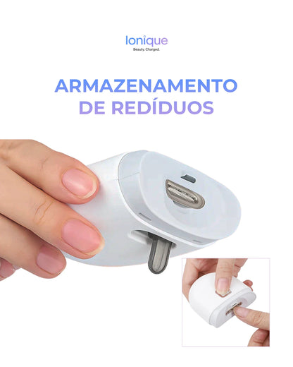Ionique | 2‑em‑1 Cortador e Polidor Elétrico de Unhas – Recortador Automático com LED, Recarregável & Silencioso