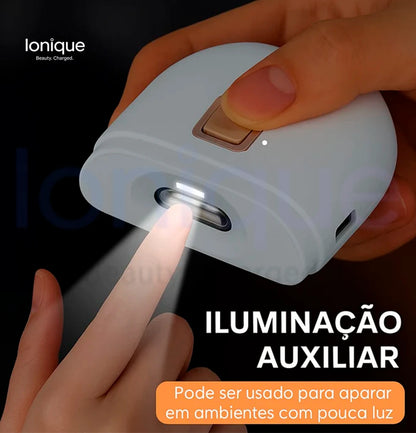 Ionique | 2‑em‑1 Cortador e Polidor Elétrico de Unhas – Recortador Automático com LED, Recarregável & Silencioso