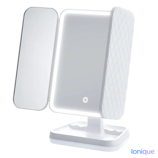 Ionique | Espelho Trifold LumiGlow – 3 Cores LED & Magnificação Panorâmica