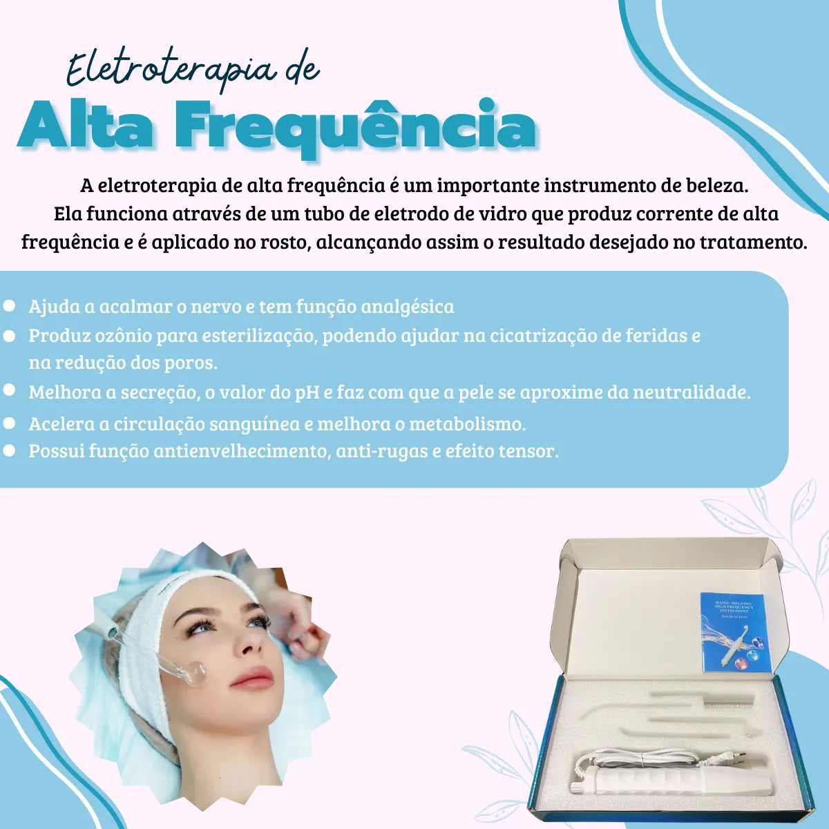 Ionique | DermalGlow HF – Bastão de Alta Frequência com Eletrodos Neon & Argônio para Rosto e Couro Cabeludo