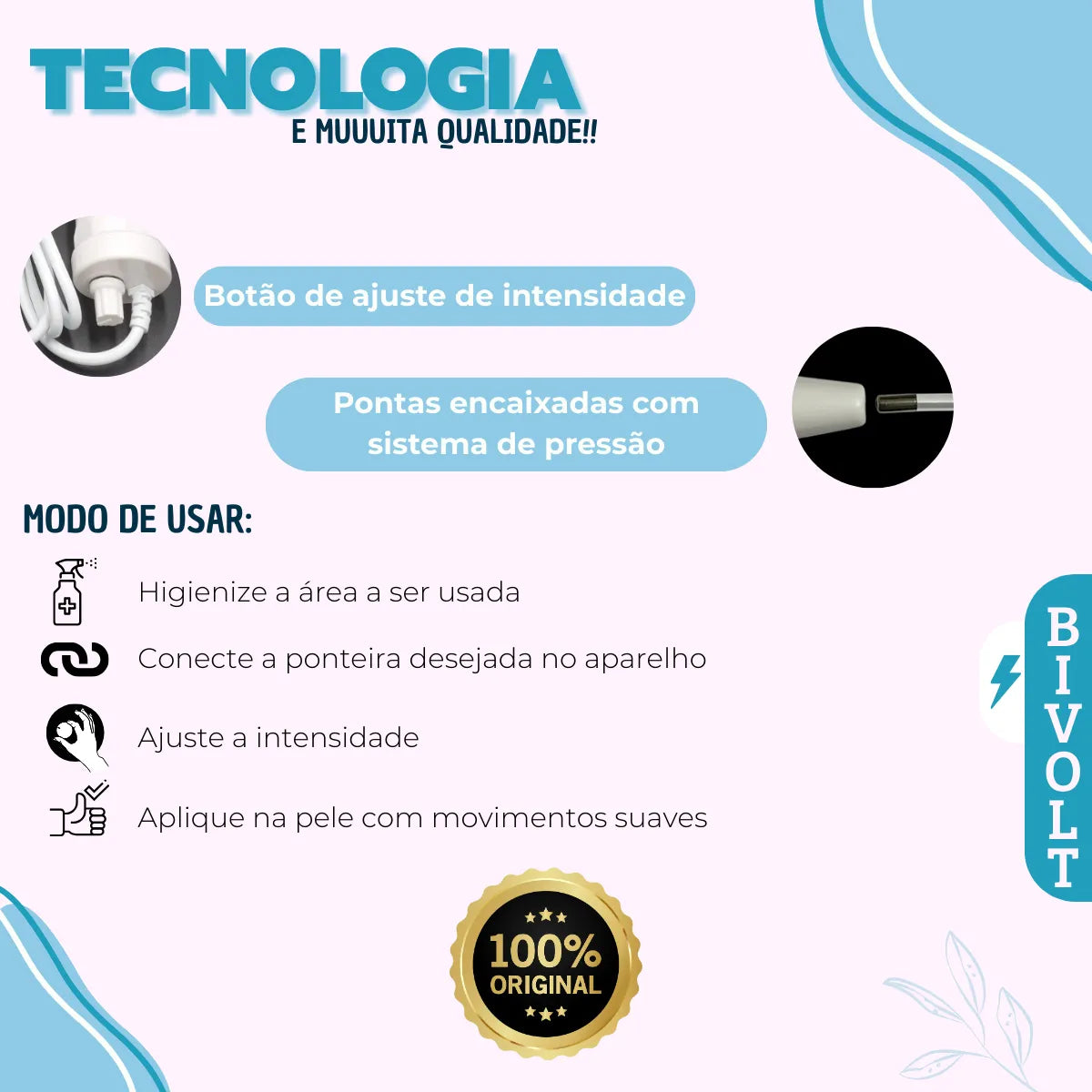 Ionique | DermalGlow HF – Bastão de Alta Frequência com Eletrodos Neon & Argônio para Rosto e Couro Cabeludo