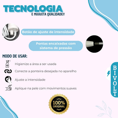 Ionique | DermalGlow HF – Bastão de Alta Frequência com Eletrodos Neon & Argônio para Rosto e Couro Cabeludo